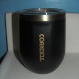 Corkcicle Triple Insulated 12oz. Stemless Cup with Lid, VIP Black with Gold Trim